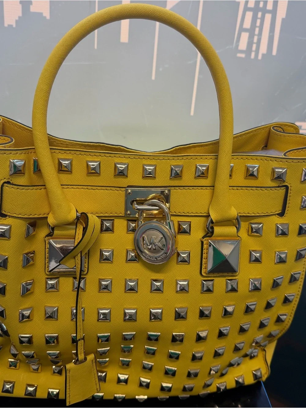 Michael Kors Yellow Pyramid-Stud Tote